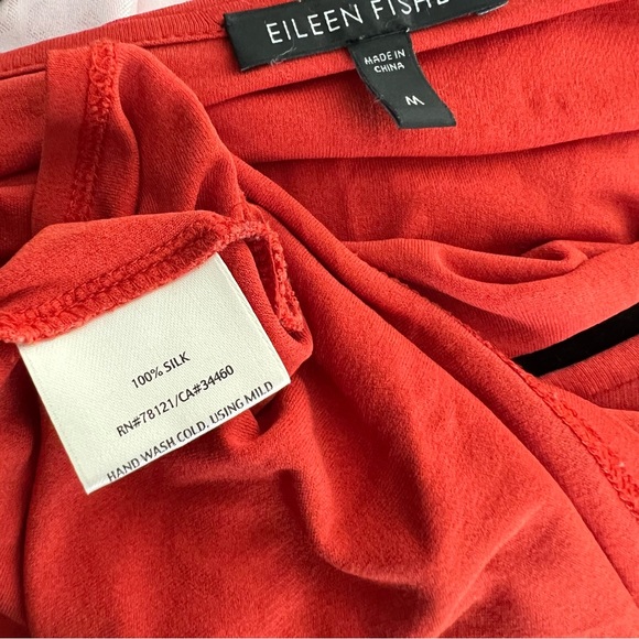 Eileen Fisher 100% Silk Long Sleeve Blouse Top T-Shirt Orange Red M - Picture 5 of 6